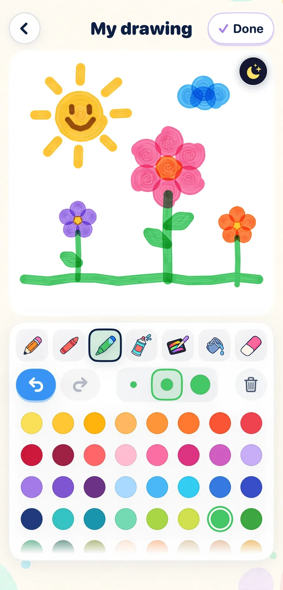 A free drawing with a sun and flowers