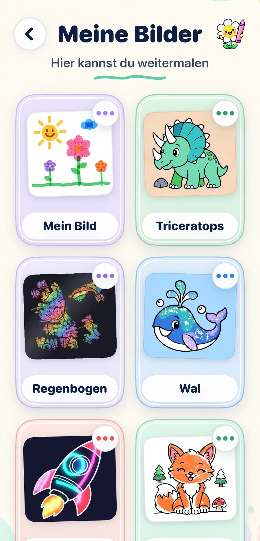 Meine Bilder: die gespeicherten Bilder zum Weitermalen