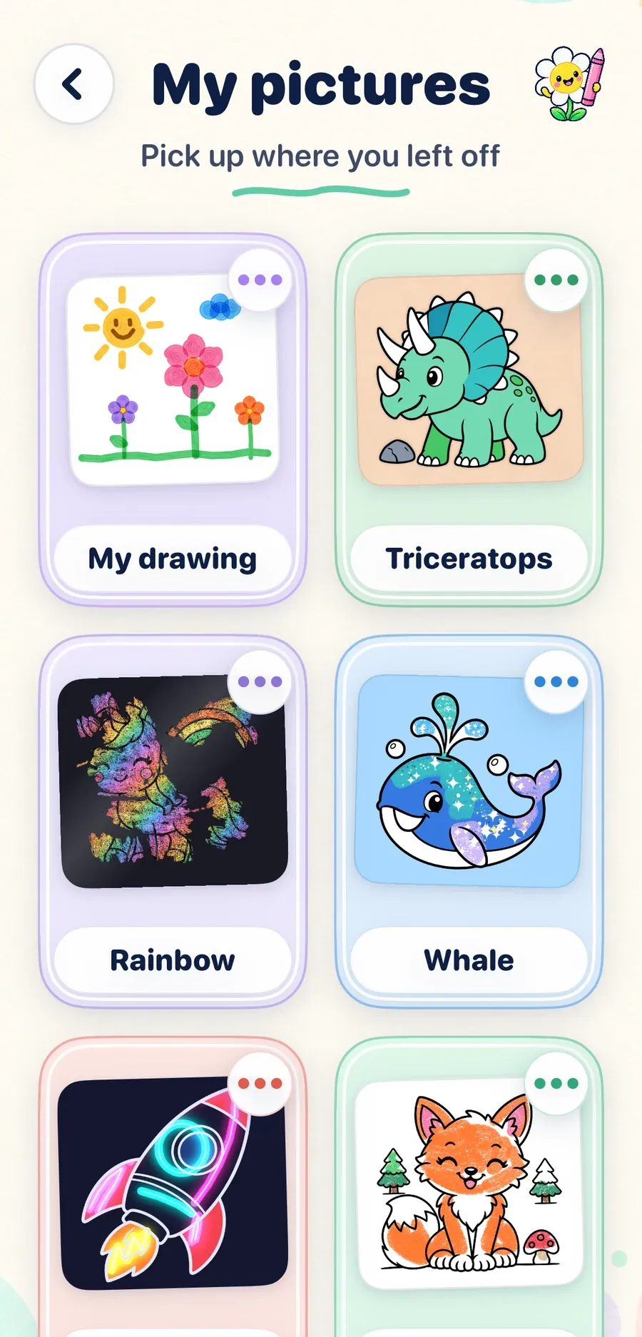 My pictures: saved pictures to continue