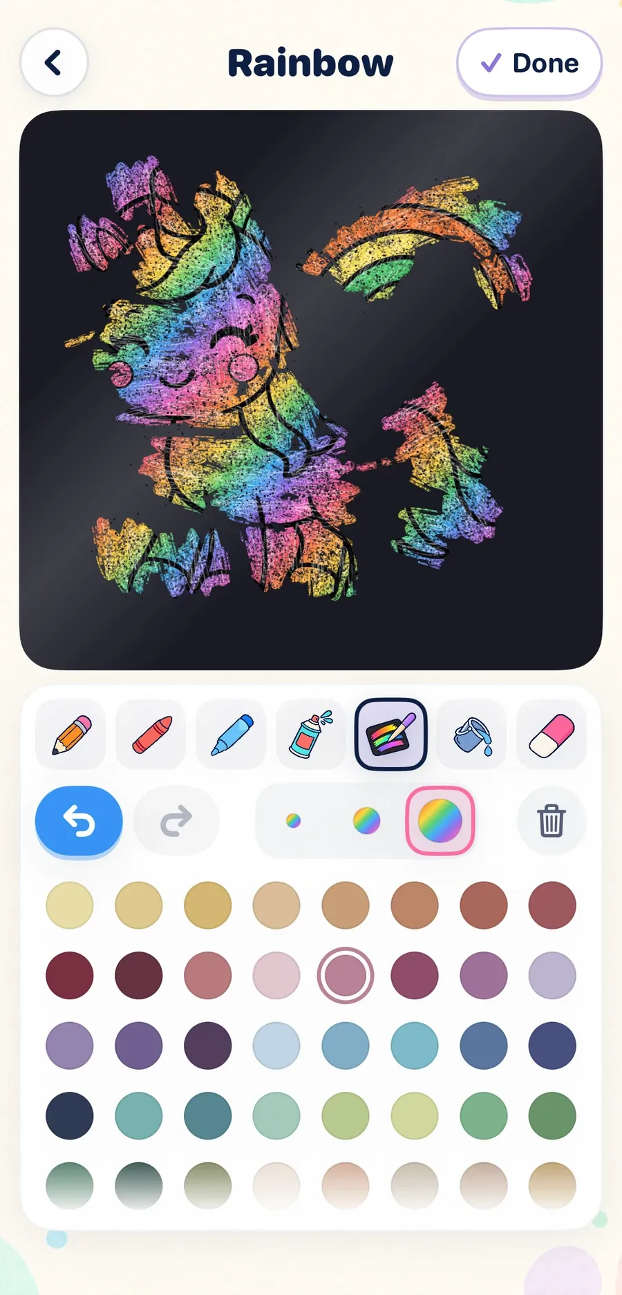 Scratch art: a unicorn scratched free in rainbow colors