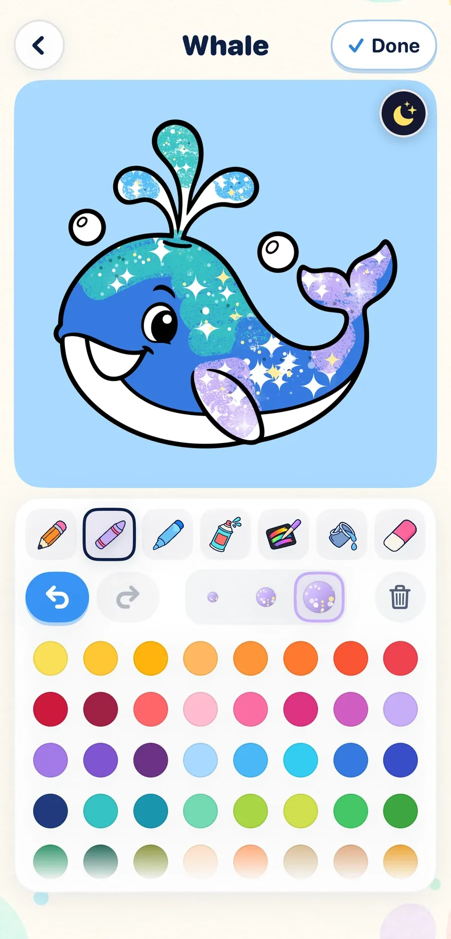 A whale with sparkling glitter